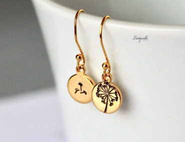 Sterling Silber Ohrringe vergoldet - per Hand Gestempelte Pusteblume / Löwenzahn